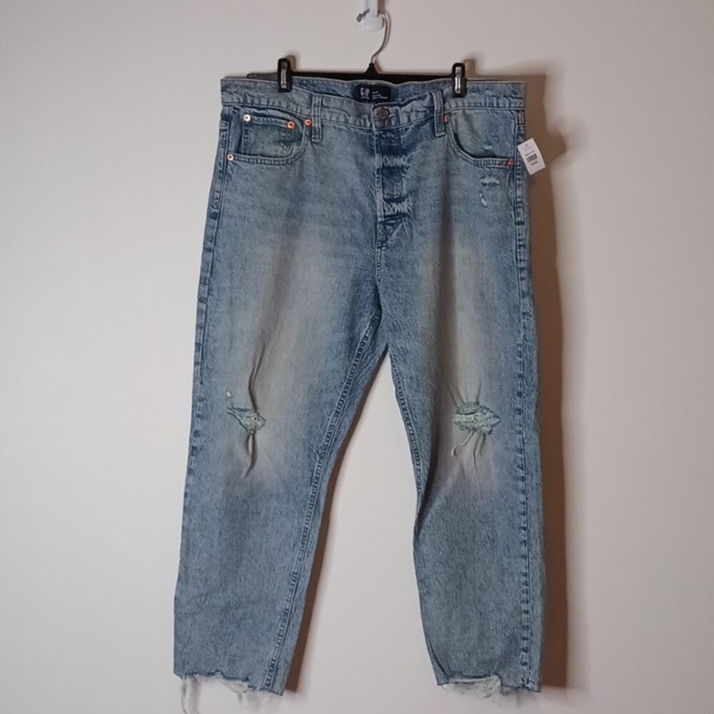 GAP High Rise Destructed Cheeky Straight Jeans with Washwell, Size 18/34R, NWT